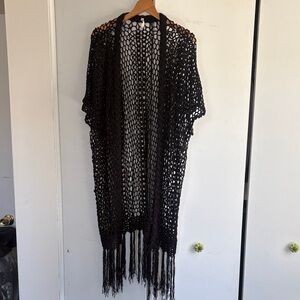 POL Black Crochet Fringe Kimono